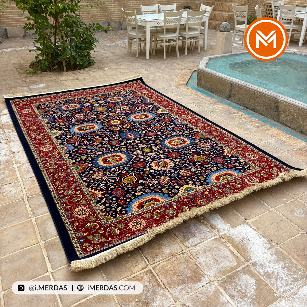 فرش گبه صبا قشقایی زمینه سرمه ای